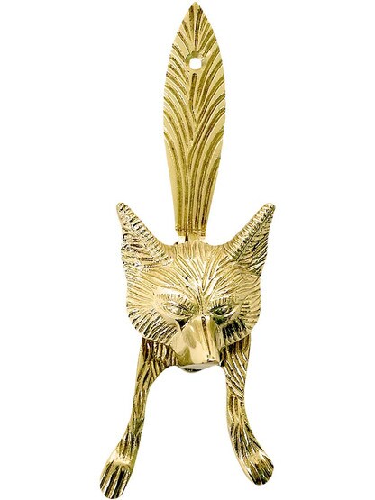 Fox Door Knocker in Polished Brass.